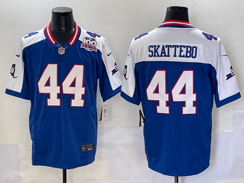 Men 2025 New York Giants 44 Skattebo Blue Throwback Three generations Nike Limited NFL Jersey style 21